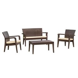 Alaska 4 Piece Seating Set with Cushions-Brown - Hospitality Rattan RBO-ALASKA-BRW-4PC-CUSH-CRM