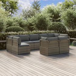 vidaXL Set Divani da Giardino 9 pz con Cuscini in Polyrattan Grigio