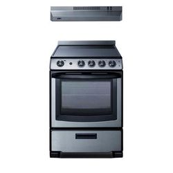 Summit REXH24RSS 24" Electric Stove w/ 4 Burners & Convertible Hood Set - Stainless Steel, 220v/1ph, Black