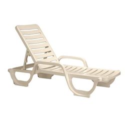 Grosfillex 44031066 Bahia Outdoor Stackable Chaise w/ Adjustable Back - Resin, Beige, Sandstone, UV-Resistant Resin
