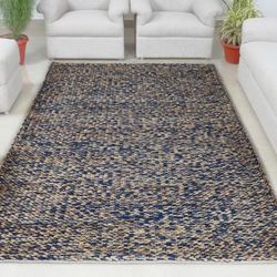 Handmade Flatwoven Blue & Brown Jute Rug by Tufty Home