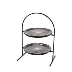Rosseto GST08BFP 2 Level Display Stand w/ 2 Round Glass Bowls, Spiro Black