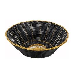 Winco PWBK-8R Round Woven Basket, 8 1/2" x 2 1/4", Black Vinyl w/ Gold Trim, 1 Dozen