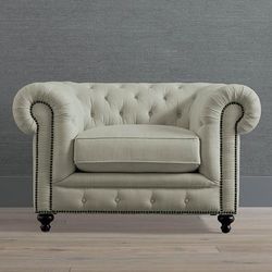 Logan Chesterfield Lounge Chair - Slate Velvet - Frontgate