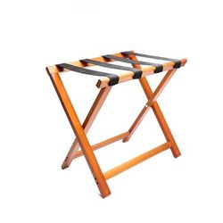 Hospitality 1 Source LRWSTD04 Folding Luggage Rack w/ 2 1/4" Black Straps - 22"W x 14"D x 20"H, Light Mahogany