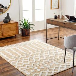 Ilyas 5'3" x 7' Modern Bone/Camel/Dark Beige/Nutmeg/Moss Area Rug - Boutique Rugs