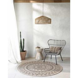 Beata 7'10" Square Cottage Tan/Black White/White Tonal/Clay/Dark Beige Outdoor Area Rug - Boutique Rugs