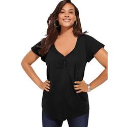 Plus Size Women's Plus Size Cotton Ultimate Flutter Sleeve Sweetheart Tee by Roaman's in Black (Size 42/44) Long T-Shirt Top