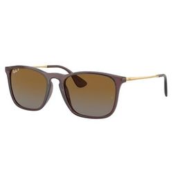 Ray-Ban RB4187F Chris Sunglasses - Men's Transparent Brown Frame Grey Gradient Polarized Lens Asian Fit 54 RB4187F-6593T5-54