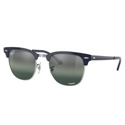 Ray-Ban RB3716 Clubmaster Metal Sunglasses Silver On Blue Frame Dark Blue Mirror Polarized Lens 51 RB3716-9254G6-51