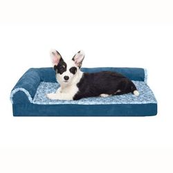 Two-Tone Plush & Microsuede Orthopedic DLX L-Chaise Beds for Dog, 30" L X 20" W 6" H, Medium, Blue