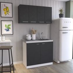 Aztec 2 Piece Kitchen Set, Wall Cabinet + Utility Sink Cabinet, Black / White - FM Furniture CKIT222
