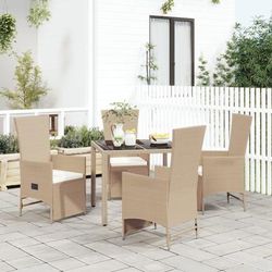 vidaXL Set da Pranzo da Giardino 5 pz con Cuscini Beige in Polyrattan