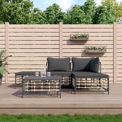 vidaXL Set Divani da Giardino 5 pz con Cuscini Antracite in Polyrattan