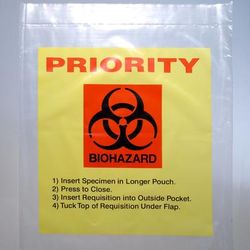 LK Packaging LAB21215YT Lab-Loc Reclosable 3-Wall Specimen Bags - 12" x 15", Polyethylene, Yellow Tint, Printed "Priority", Case of 1000