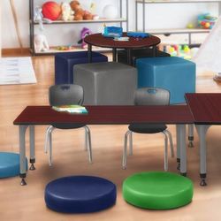 Regency Kee 72 x 24 in. Adjustable Classroom Table In Mahogany & 2 Andy 12 in. Stack Chairs In Black & Grey Base - Regency MT7224MHAPGY45BK