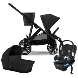Cybex Gazelle S 2 + Cot + Aton 2 Travel System Bundle - Black Frame / Moon Black / Lavastone Black