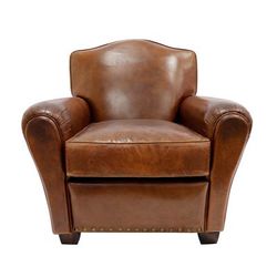 Pasargad Home Palermo Collection Wing Chair, Upholstered with Top Grain Genuine Leather, Brown - Pasargad Home CHAIR-865B