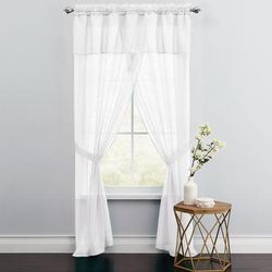 Wide Width BH Studio Sheer Voile 5-Pc. One-Rod Curtain Set by BH Studio in Eggshell (Size 96" W 84" L) Window Curtain