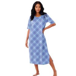 Plus Size Women's Long Tagless Sleepshirt by Dreams & Co. in Sky Blue Bias Plaid (Size 3X/4X)