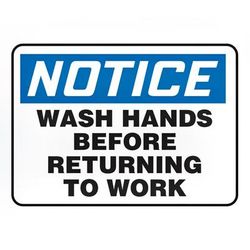 Accuform Signs MRST813VS "Wash Hands Before Returning to Work" Sign - Adhesive Vinyl, 10" x 14", Vinyl w/ Adhesive Backing, Blue