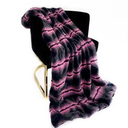 Plutus Fuchsia Black Fluffy Fields Faux Fur Luxury Throw Blanket - Plutus PBSF2325-7090-TC