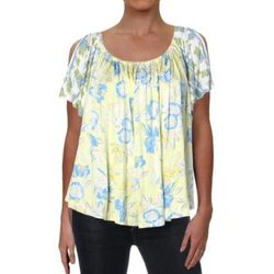 Free People Tops | Free People Baja Babe Cold Shoulder Flowy Top Sz Xs | Color: Blue/Yellow | Size: Xs