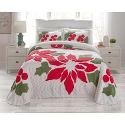 Bloom Chenille Bedspread by BrylaneHome in Poinsettia (Size TWIN) Floral Bedding Colorful Flowers