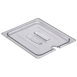 Cambro 20CWCHN135 Camwear Food Pan Cover - Half Size, Notched, Handle, Clear, Polycarbonate, Black