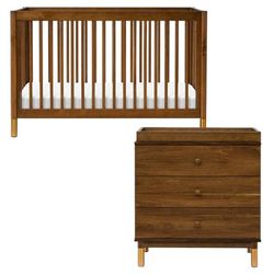 Babyletto Gelato 4-in-1 Convertible Crib + 3-Drawer Changer Dresser Bundle - Natural Walnut & Gold F