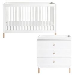 Babyletto Gelato 4-in-1 Convertible Crib + 3-Drawer Changer Dresser Bundle - White / Washed Natural