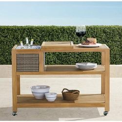 Isola Console with Beverage Tub in Natural Teak & Driftwood Wicker - Frontgate