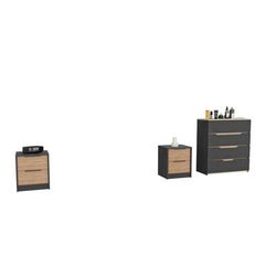 Blaine 3 Piece Bedroom Set, Nightstand + Nightstand + Drawer Dresser, Black / Pine / Light Oak - FM Furniture CBED85