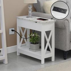 Oxford Flip Top End Table with Charging Station and Shelf - Convenience Concepts 303260WMW