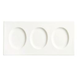 Libbey 905356915 12-1/4" x 6" Rectangular Slenda Tray w/3 Compartments - Porcelain, White Royal Rideau