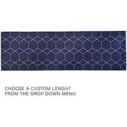 Custom Size Hexagon Design Black&Gold,Blue Color Non-Slip Rubber Backing- 31 Inch WidexYour Choice of Length Runner Rug