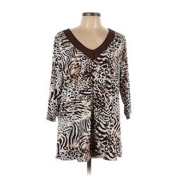 Simply Noelle 3/4 Sleeve Top Brown Animal Print V Neck Tops - Women's Size Large
