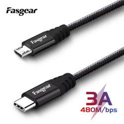 Fasgear USB C To Micro USB Cable Data Cord Charger 3A USB Cable For Mobile Phone Samsung Xiaomi Redmi Huawei Charger Cord