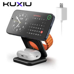 KUXIU X40 3 In 1 Foldable Magnetic Wireless Charger Stand For iPhone 16 15 14 13Pro/Max/Plus, AirPods 3/2/Pro, iWatch Series