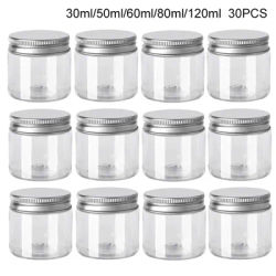 30Pcs 50ml Empty Plastic Clear Cosmetic Jars With Lid Skincare Makeup Containers Pill Cream Sample Pot Spice Jars Travel Bottles