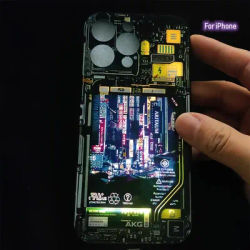 Cool City Sound Control Luminous Phone Case for iPhone 12 13 Mini 14 11 Pro Max Xr Xs Max X 7 8 Led Glitter Tempered Glass Capa