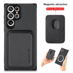 for Magsafe Carbon fiber Leather Case for Samsung Galaxy S22 Ultra S24 S23 Plus Note 20 Ultra magnetic Wallet Card Pocket Cover