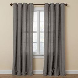 Wide Width Poly Cotton Canvas Grommet Panel by BrylaneHome in Charcoal (Size 48" W 72" L) Window Curtain Drape