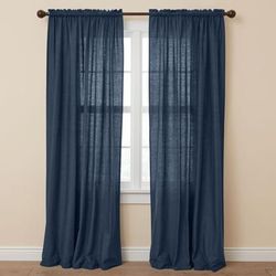 Wide Width Poly Cotton Canvas Rod-Pocket Panel by BrylaneHome in Navy (Size 48" W 108"L) Window Curtain Drape