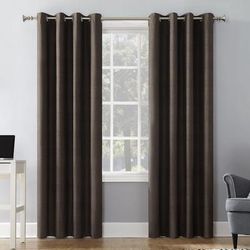 Wide Width Cameron Texture Grommet Window Panel by BrylaneHome in Walnut (Size 50" W 84" L)