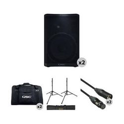 QSC CP12 Compact Loudspeakers with Bags, Stands, and Cables Kit (Pair) CP12-NA