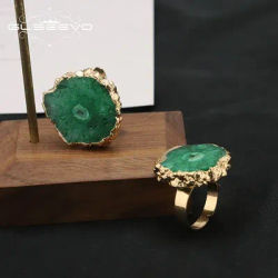 GLSEEVO-Bagues Ajustables en Pierre Naturelle Verte pour Femme, Bijoux Romantiques, Idées Cadeaux, Accessoires de Mariage, Tendance