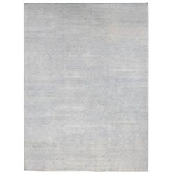 Shahbanu Rugs Powder Blue Wool and Silk Modern Obscured Repetitive Intricate Box Design Hand Knotted Rug (9'10" x 13'8")