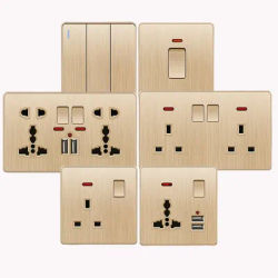Gold 13A UK Plug USB Wall Socket,Household electric light switch,Universal 5 hole Dual Socket with USB Charger,AC110-250V