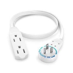 Maximm Cable Original Style 360° Rotating Flat Plug Extension Cord (1', White) ADW-360-3301-W-SNGL